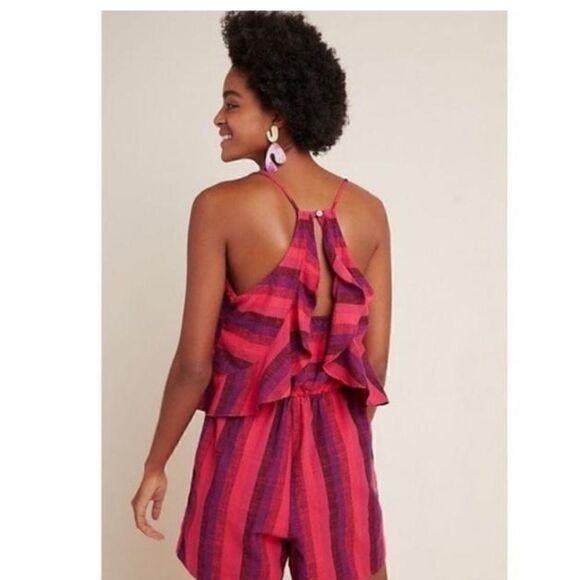 NWT ANTHROPOLOGIE Amadi Striped Linen Shorts Romper - Picture 2 of 14